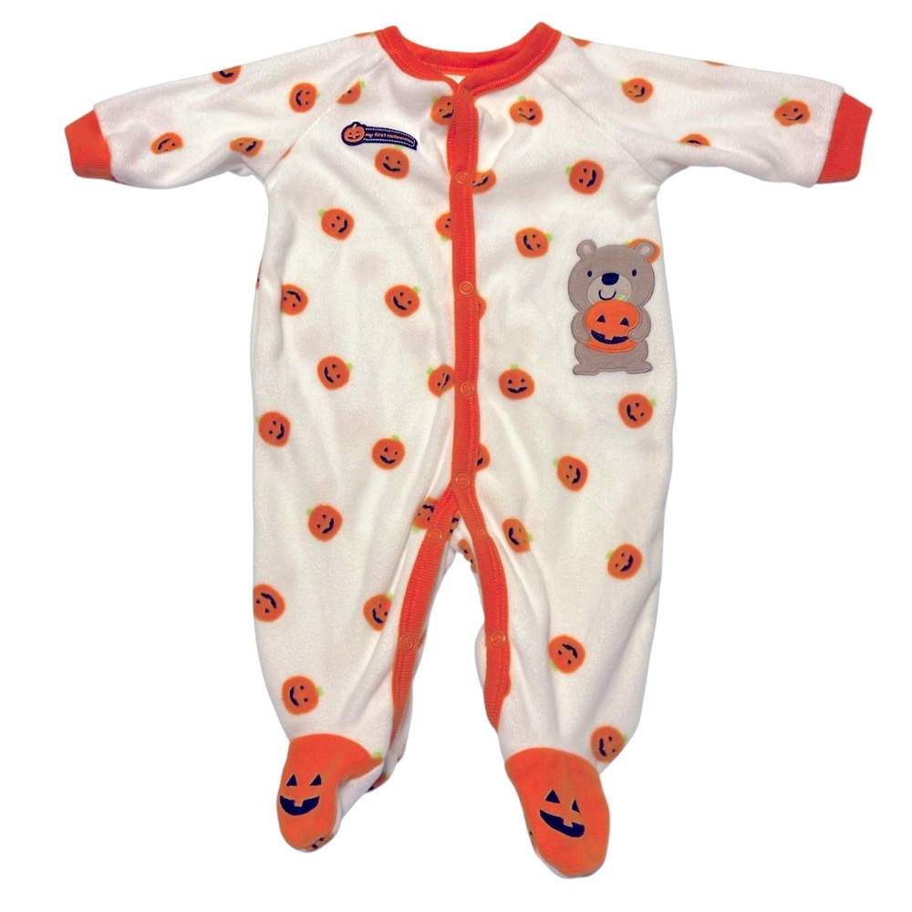 Infant 0-3 Months My First Halloween Soft Fleece One Piece Sleeper Pumpkins